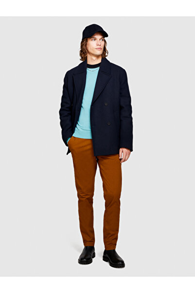 Sisley Ανδρικό καφέ ελαστικό παντελόνι chino με λεπτή εφαρμογή