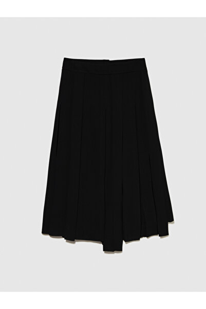 Sisley Black Midi Length Women's Skirt - Pleated and Asymmetric Cut