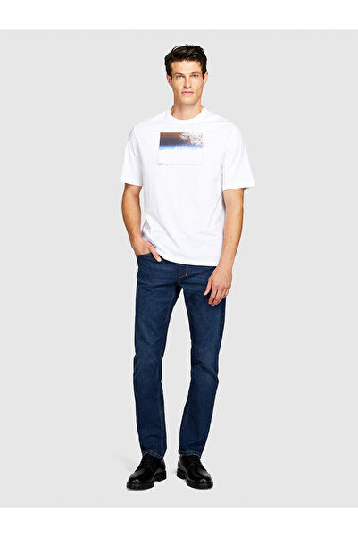 Sisley Ανδρικό μπλουζάκι από 100% βαμβάκι με λευκό θεματικό τύπωμα