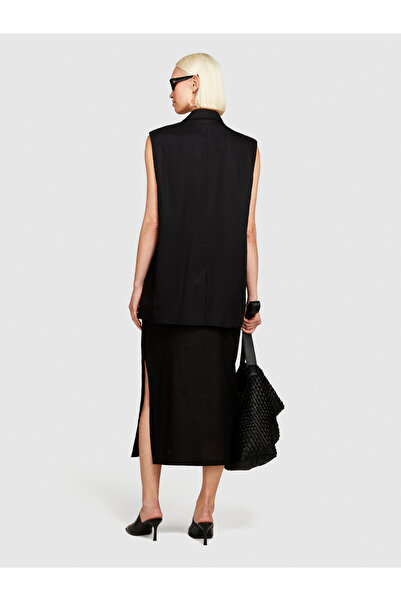 Sisley Black Double Breasted Vest - 100% Cotton, Wide V-neck, Lined