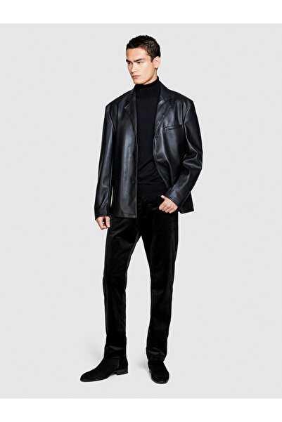 Sisley Pantaloni negri pentru bărbați, cu croiala normală, din velur