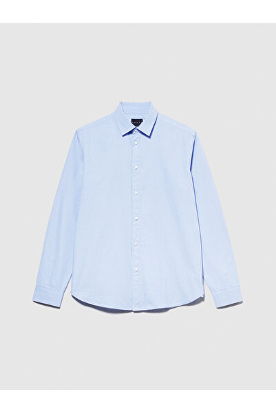 Sisley Light Blue Men's Oxford Shirt - 100% Cotton, Pleated Back
