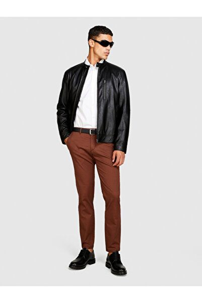 Sisley Ανδρικό ελαστικό καφέ παντελόνι με λεπτή εφαρμογή