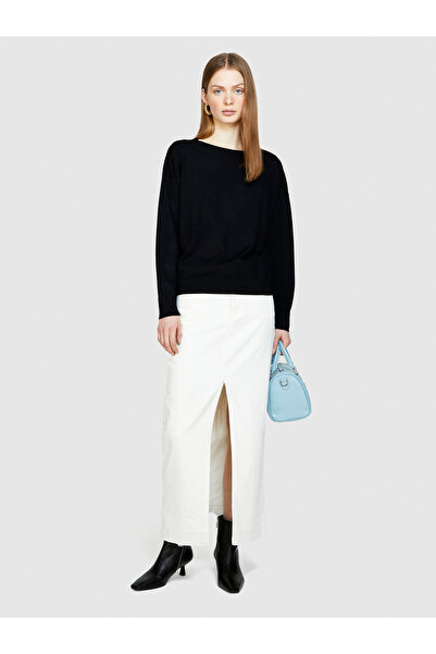 Sisley Kadın Siyah Viskoz Karışımlı Kayık Yaka Kazak