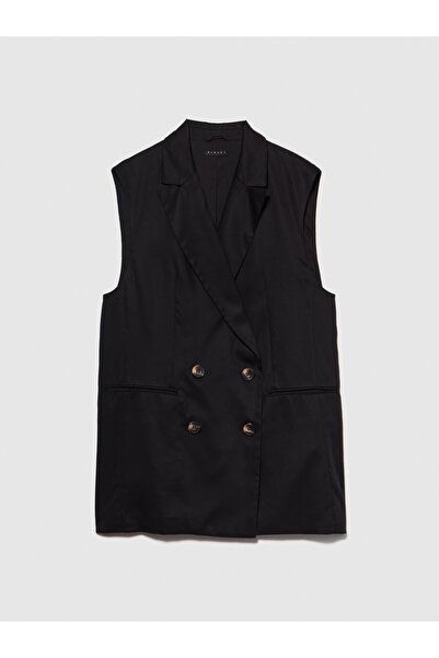 Sisley Black Double Breasted Vest - 100% Cotton, Wide V-neck, Lined