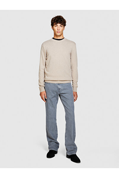 Sisley Ανδρικό πουλόβερ με λαιμόκοψη με μπεζ μελανζέ κασμίρ