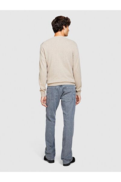 Sisley Ανδρικό πουλόβερ με λαιμόκοψη με μπεζ μελανζέ κασμίρ