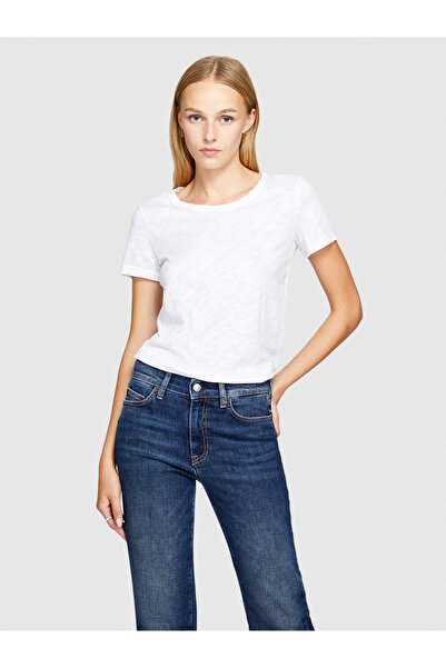 Sisley Γυναικείο μπλουζάκι White Modal Blend - Regular Fit