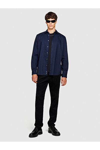 Sisley بنطال كوردروي أسود 100% من القطن للرجال