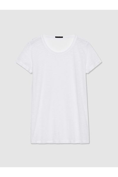 Sisley White Cotton Modal Mix - Regular Fit Crew Neck Women's T-shirt