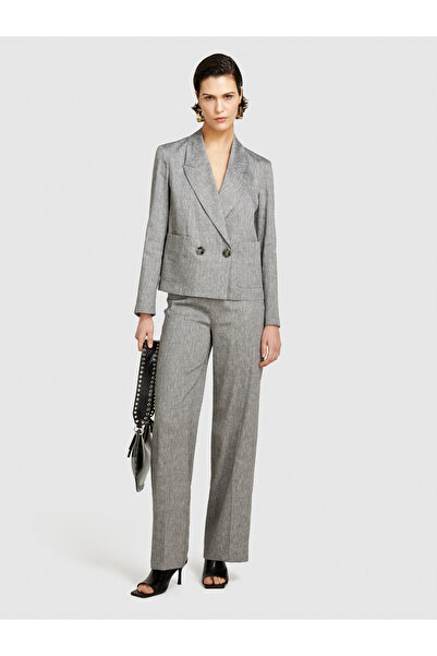 Sisley Gray Linen Double Breasted Blazer - Patch Pocket, Double Button