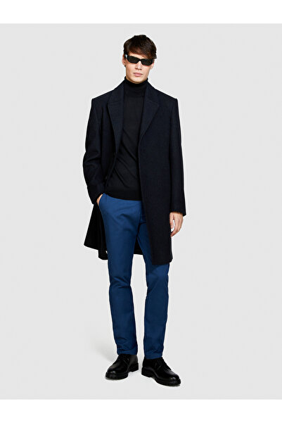 Sisley بنطال تشينو مرن بقصة ضيقة باللون الأزرق الداكن للرجال