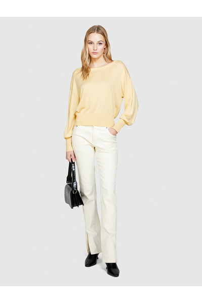 Sisley Light Yellow Viscose Women's Cardigan - Crew Neck