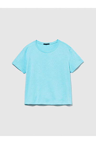Sisley Light Blue Round Neck 100% Cotton Women's T-shirt