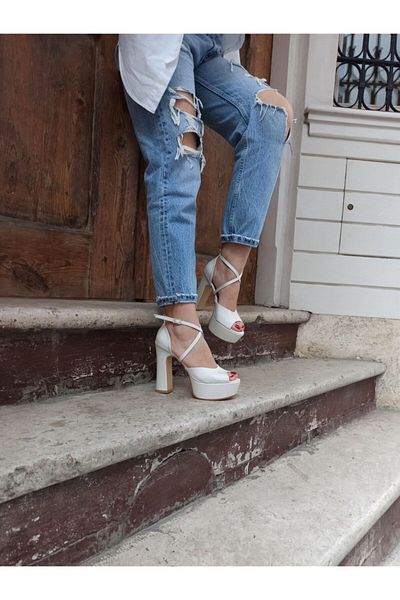 DS AYAKKABI Sedef Satin Platform Cross Strap Women's Heeled Shoes