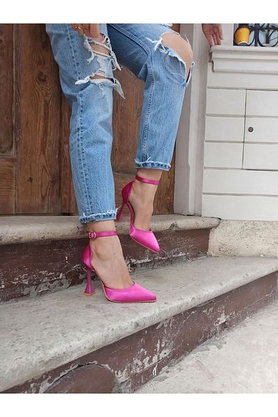 DS AYAKKABI Fuchsia Satin 11 Cm Champagne Heel Bracelet Women's Heeled Shoes