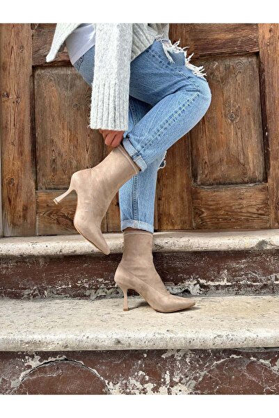 Atelierby DS Ten Süet 8 Cm Kadın Streç Bot