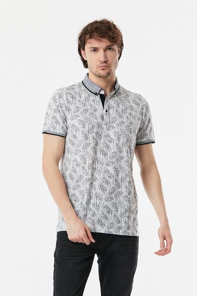 Fulla Moda Tricou cu gât polo cu imprimeu frunze