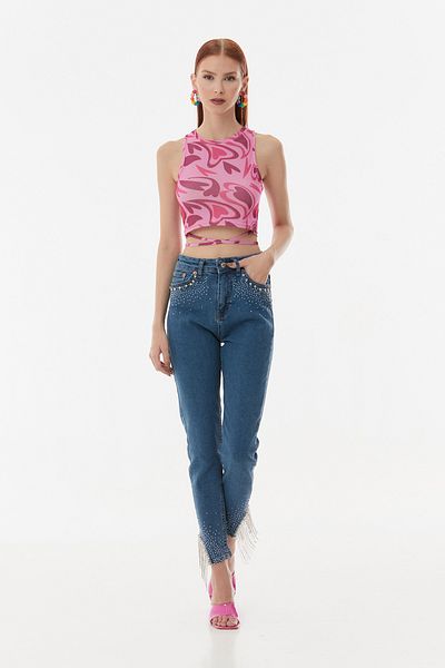 Fulla Moda Μπλούζα Crop Tie-Up με σχέδιο καρδιά