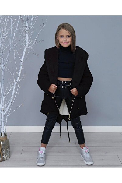 nisaykids معطف داخلي من القطيفة للفتيات من الفرو على الياقة