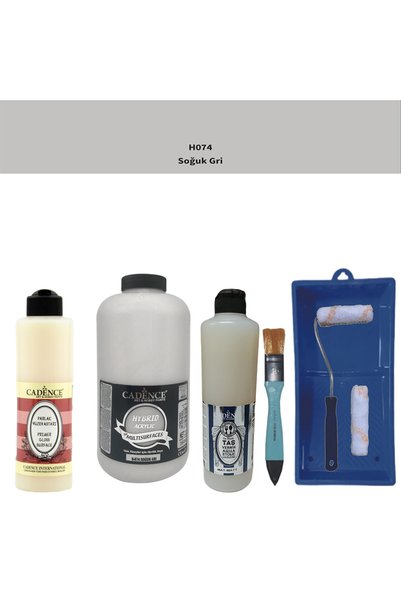 Cadence Banyo Mutfak-Cadence Multi H-074 Soğuk Gri 2000Ml Par Yüzey Ast 500Ml Taş Vernik Mat 500Ml ruloset