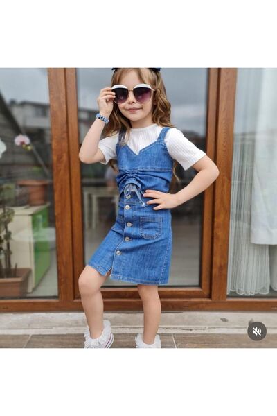 gül garden Girl's Denim Dress Denim Vest T-Shirt