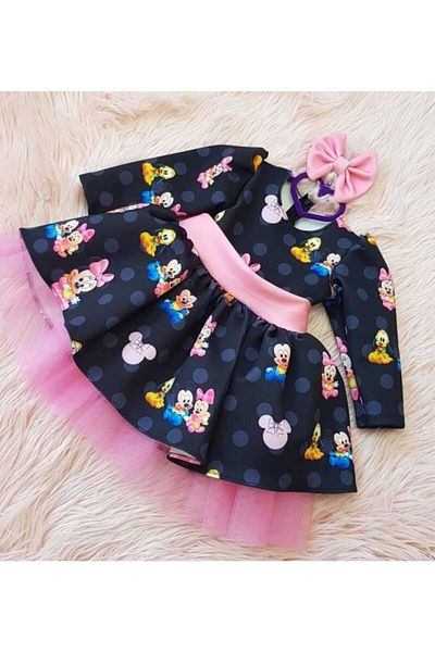 NA ADDESIGN Girl's Black Mickey(MIKİ)mouse Fluffy Dress