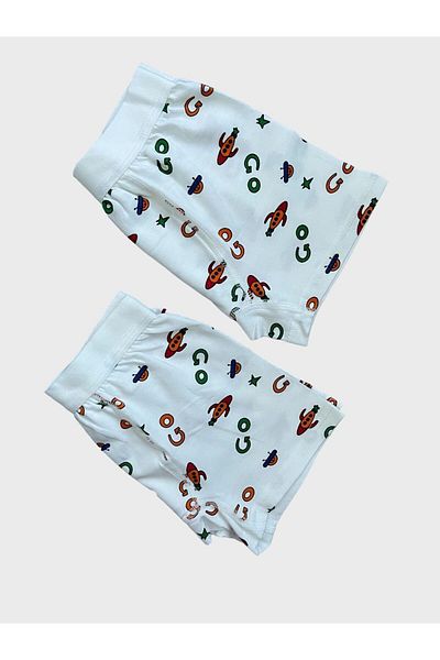 elmas kids Set boxer din cauciuc lat din 2 piese din bumbac alb cu model de rachetă OZN