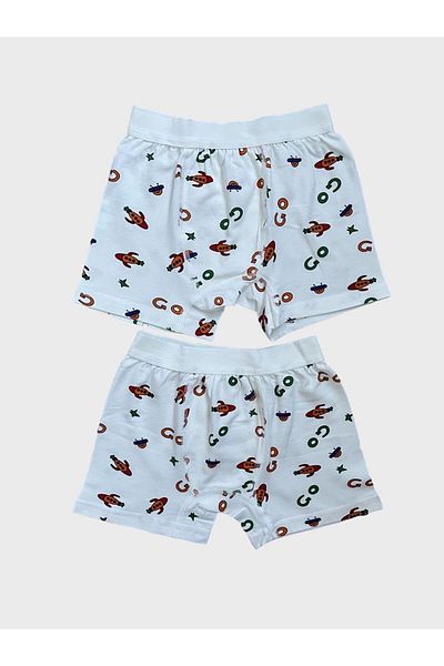 elmas kids Set boxer din cauciuc lat din 2 piese din bumbac alb cu model de rachetă OZN