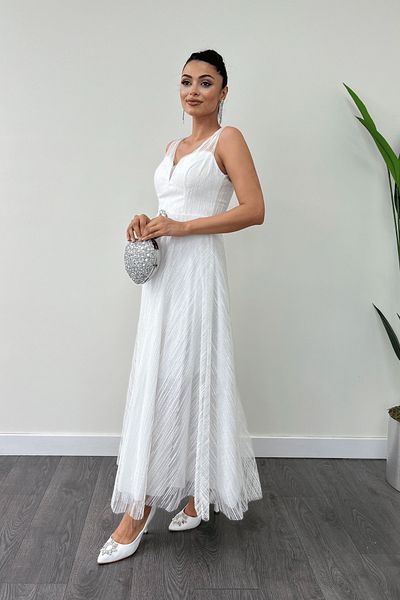 giyimmasalı Rochie cu bretele midi, sclipicioasă, albă