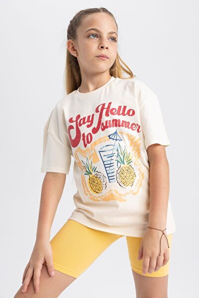 DeFacto Κοριτσίστικο κοντομάνικο μπλουζάκι με στάμπα υπερμεγέθη A1774a823hs