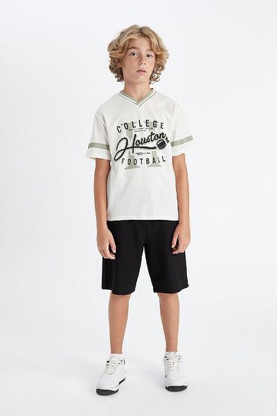 DeFacto Boy's V-Neck Text Printed Short Sleeve T-Shirt C7225A824Au