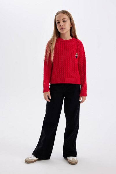 DeFacto Girl's Claret Red Standard Fit Crew Neck Knitwear Sweater C6973A824Au