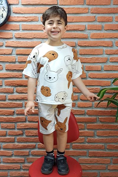 endudu New Season Dog Printed Summer Pajamas Set 100% Cotton 2-Piece Lower Top Unisex Set