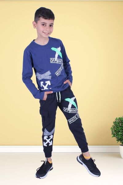 YA KO KİDS Set de sus și de jos cu mânecă lungă pentru băiat supradimensionat cu imprimeu text