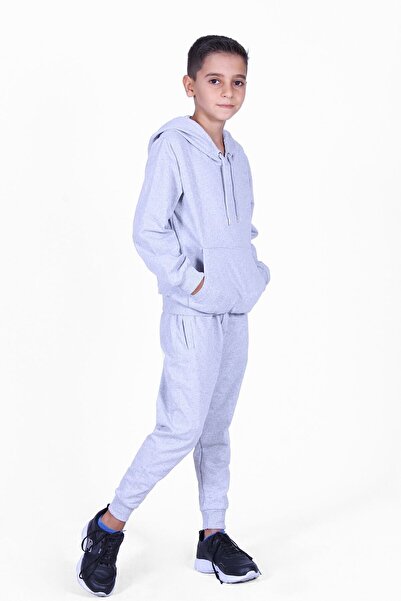 YA KO KİDS Απλό σετ φόρμας για αγόρι με κουκούλα κάτω-κορυφή γκρι