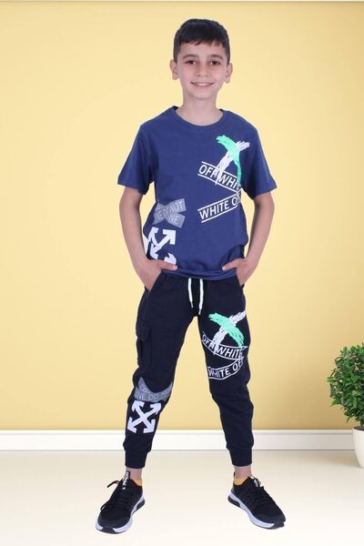 YA KO KİDS Set de costum supradimensionat cu mânecă scurtă cu text imprimat pentru baieti