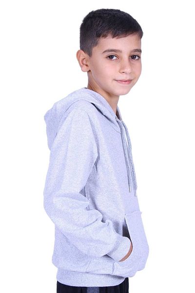 YA KO KİDS Hanorac gri cu glugă, unisex, cu buzunar cangur
