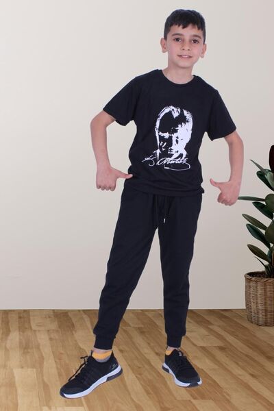 YA KO KİDS Set de mâneci scurte cu mânecă scurtă, cu imprimeu Ataturk, pentru băieți și fete