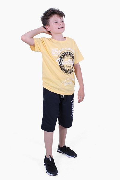 YA KO KİDS 95 Vintage Text Detailed Boy's Summer Set