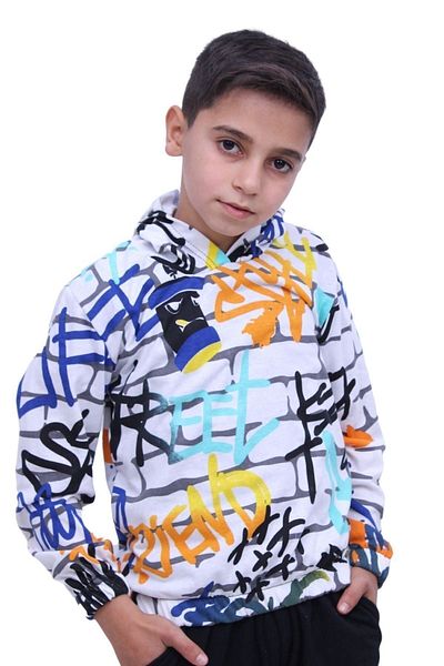YA KO KİDS Patterned Hooded Sweatshirt