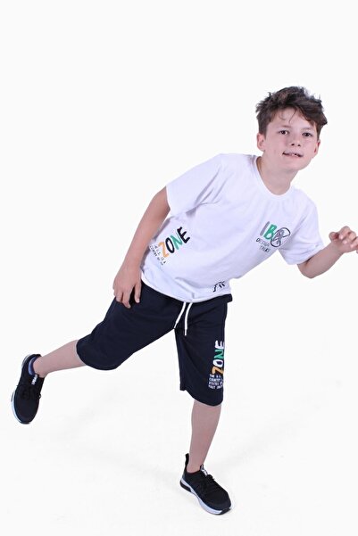 YA KO KİDS 3-Piece Vintage-Dg Nuk-States Text Printed Boys' Summer Suit