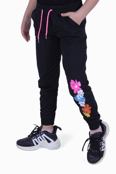 YA KO KİDS Pantaloni de trening pentru fete din 3 piese cu imprimeu text și detaliu cu talie înaltă