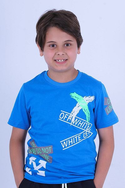 YA KO KİDS Tricou cu decolteu rotund pentru băiat cu imprimeu X