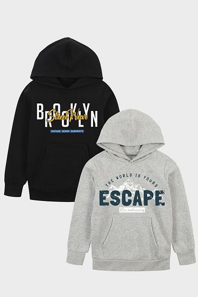 YA KO KİDS Черно-сив суитшърт Brooklyn-Escape за момче с джоб и качулка от 2 части