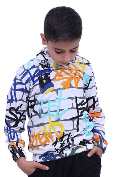 YA KO KİDS Patterned Hooded Sweatshirt