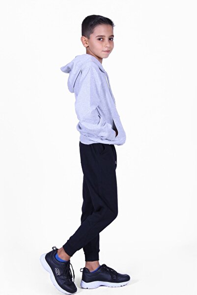 YA KO KİDS Απλό σετ φόρμας για αγόρι με κουκούλα κάτω-κορυφή γκρι-μαύρο