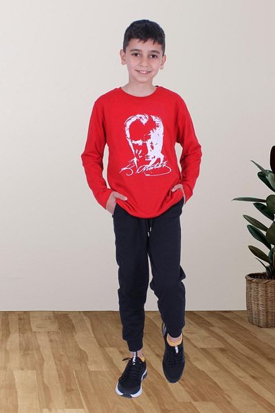YA KO KİDS Oversize Atatürk-signature Print Various Boys-Girls Short Sleeve Bottom-Top Set