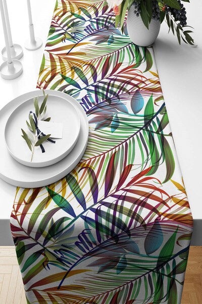 Pelangi Colorful Leaves - Stain Resistant Fabric Living Room Kitchen Table Ru...