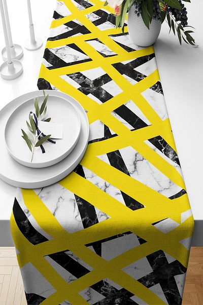 on the clouds Geometric Marble Pattern - Stain Full Moon Fabric Living Room Kitchen Table Runner